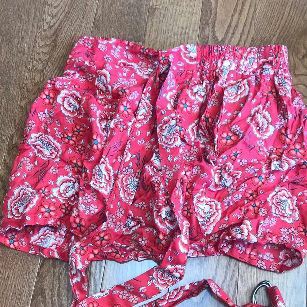 Bright Peach Floral High Waisted Shorts